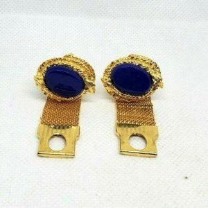 Rare Gold Tone Snake Embossed Blue Gem Men Wraparound Designer Cufflinks
